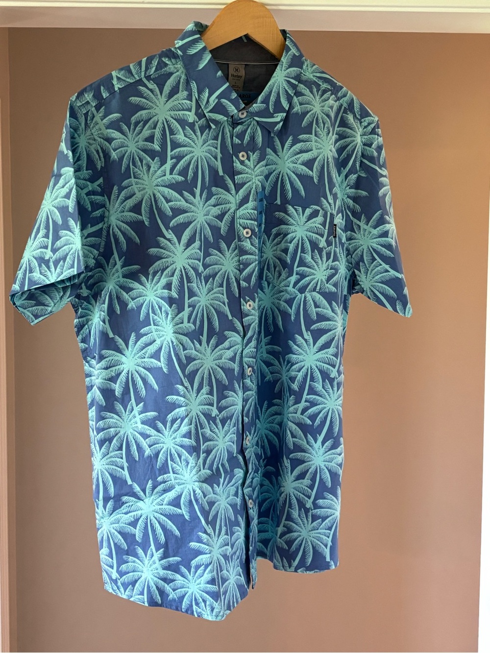 Hurley Blue Short-Sleeve Palm-Print Button-Down Shirt